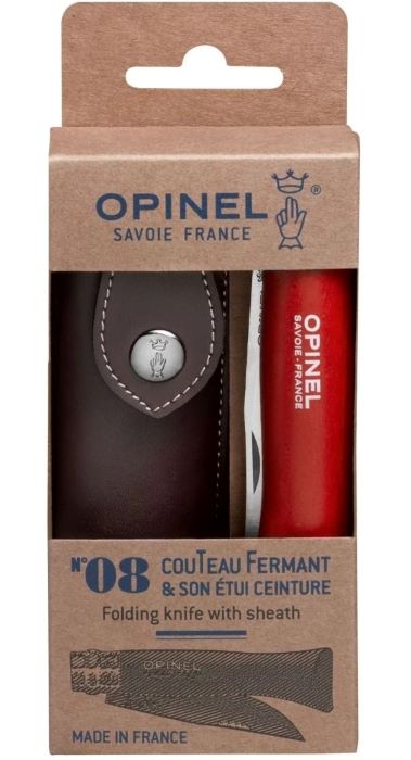 Opinel Inox Colorama 08 Red rzemień+etui